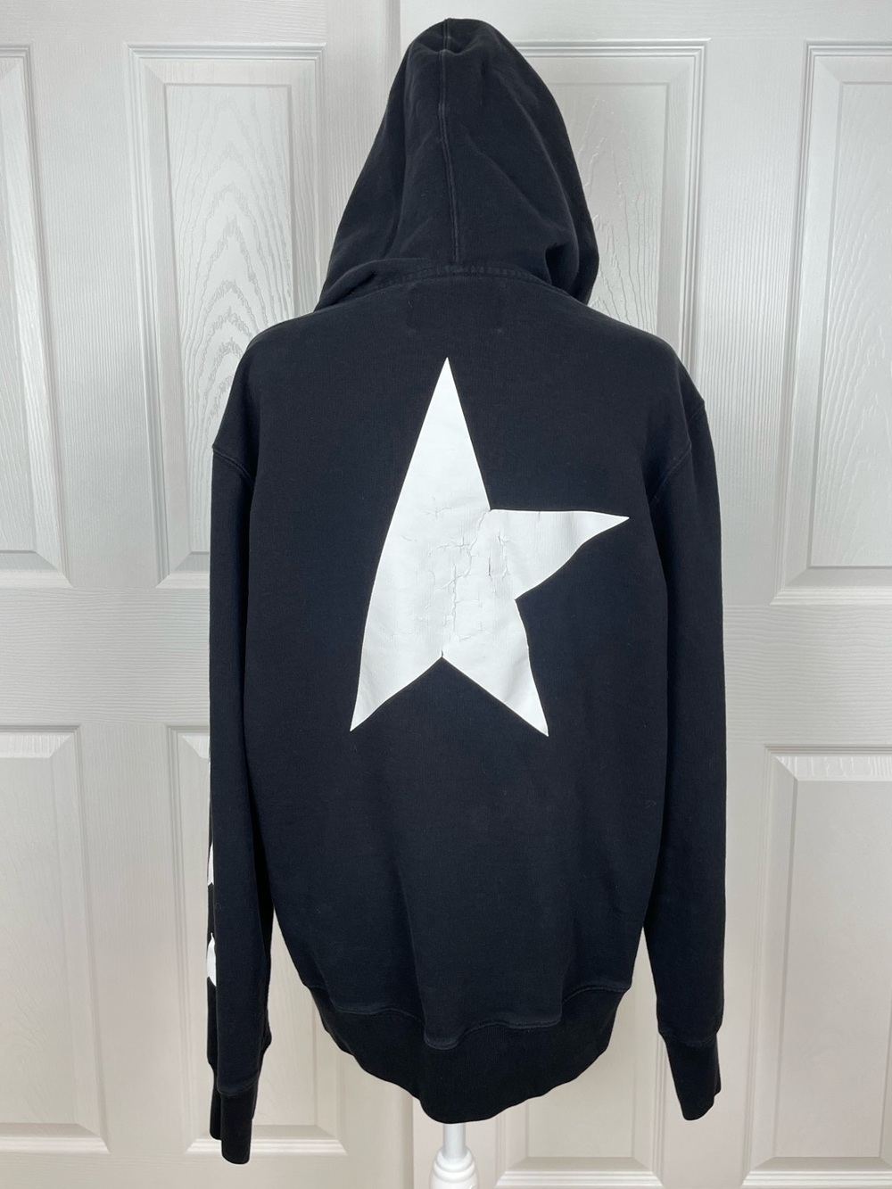 Golden Goose Black Alighiero Star Collection Hoodie with White Stars size Large